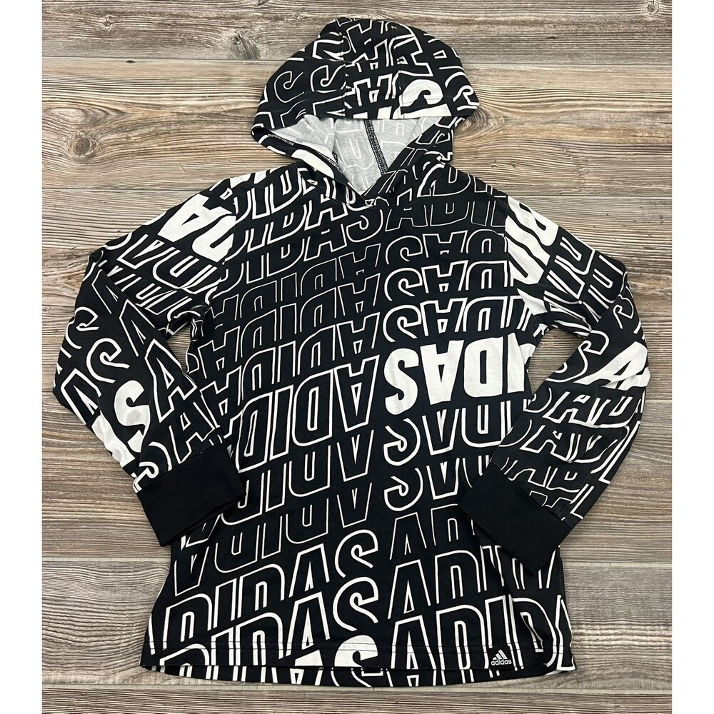 Adidas All Over Print Hoodie Youth Size 8 Pullover Sweatshirt Lightweight Cotton